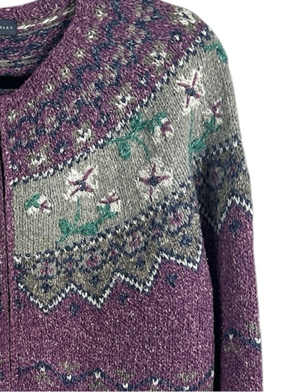 Northern Isles Vintage Purple Fair Isle Zip-Up Women's Sweater Size L - Picture 4 of 10